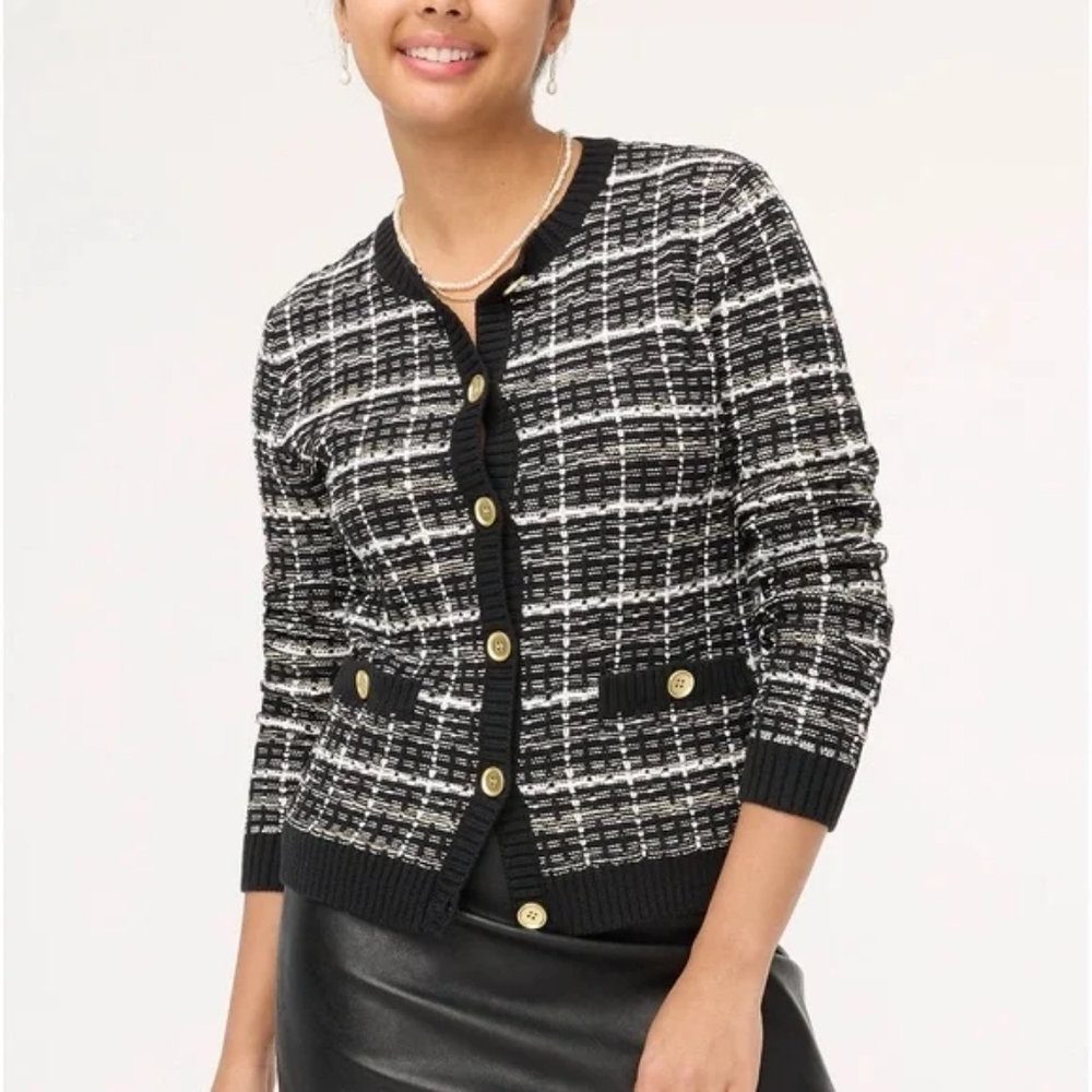 J. Crew Black and White Tweed Cardigan